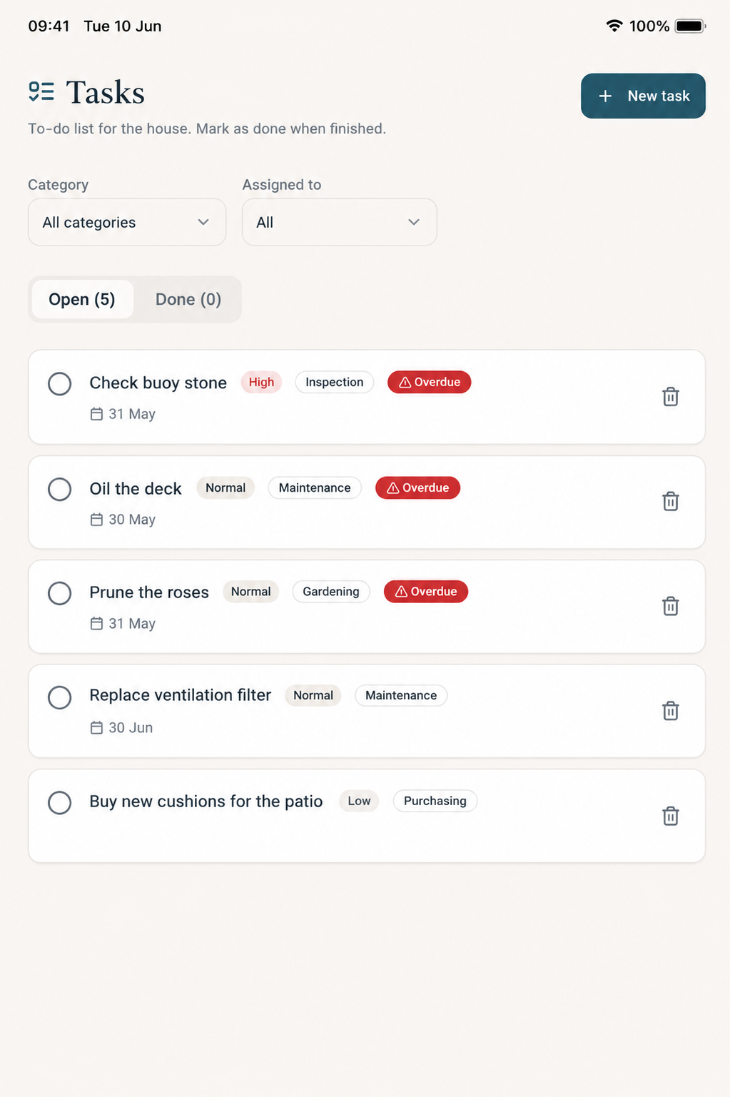 Tasks log
